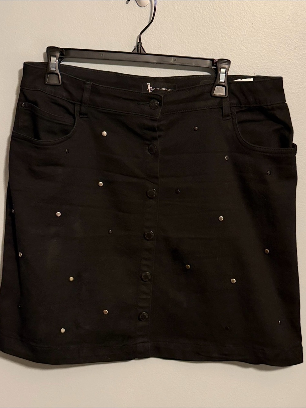Black Studded Button-Front Women's Skirt